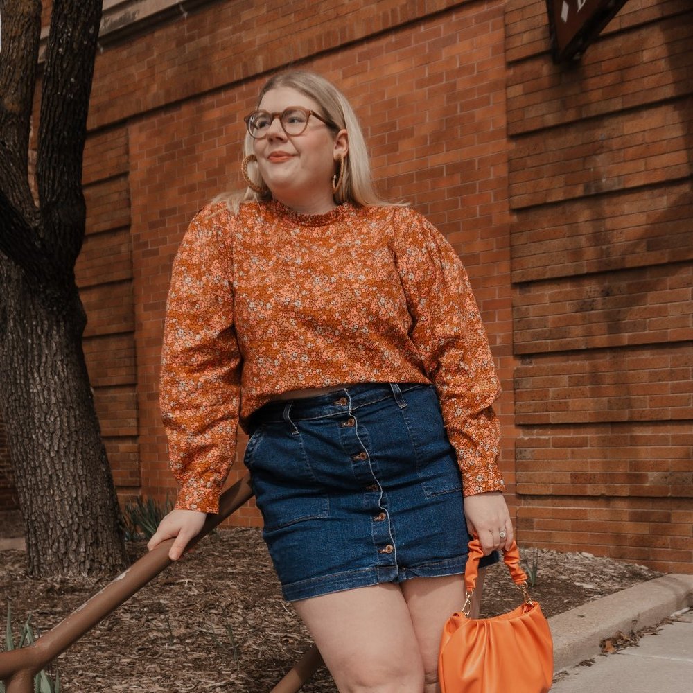 Universal Thread Orange Floral Long Sleeve Blouse